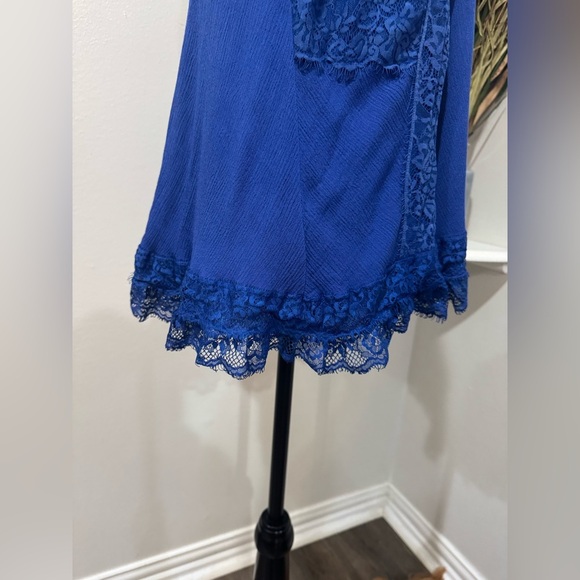 Hayden Girls Blue Asymmetrical Embellished ruffle trim Tank Top - Picture 3 of 8